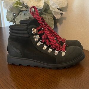 Sorel Black and Red Lennox Lace Up Boots